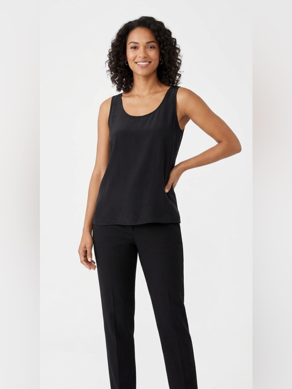 Eileen Fisher Classic Black 100% Silk Tank Top Size Small Professional Wear